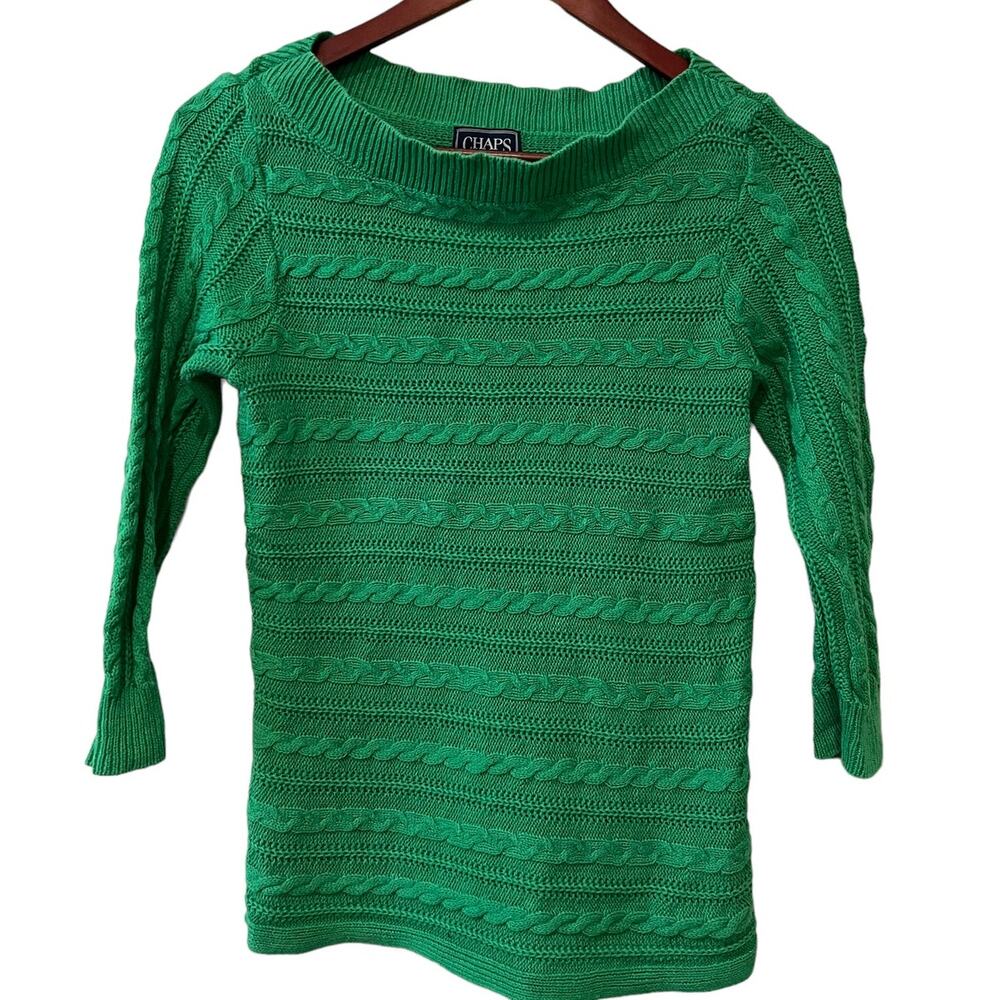 Chaps Kelly Green cable knit boat neck sweater S